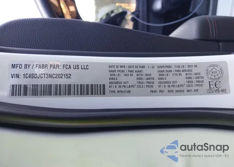 2022 Dodge Durango R/T из США, поврежденный, VIN 1C4SDJCT3NC202152